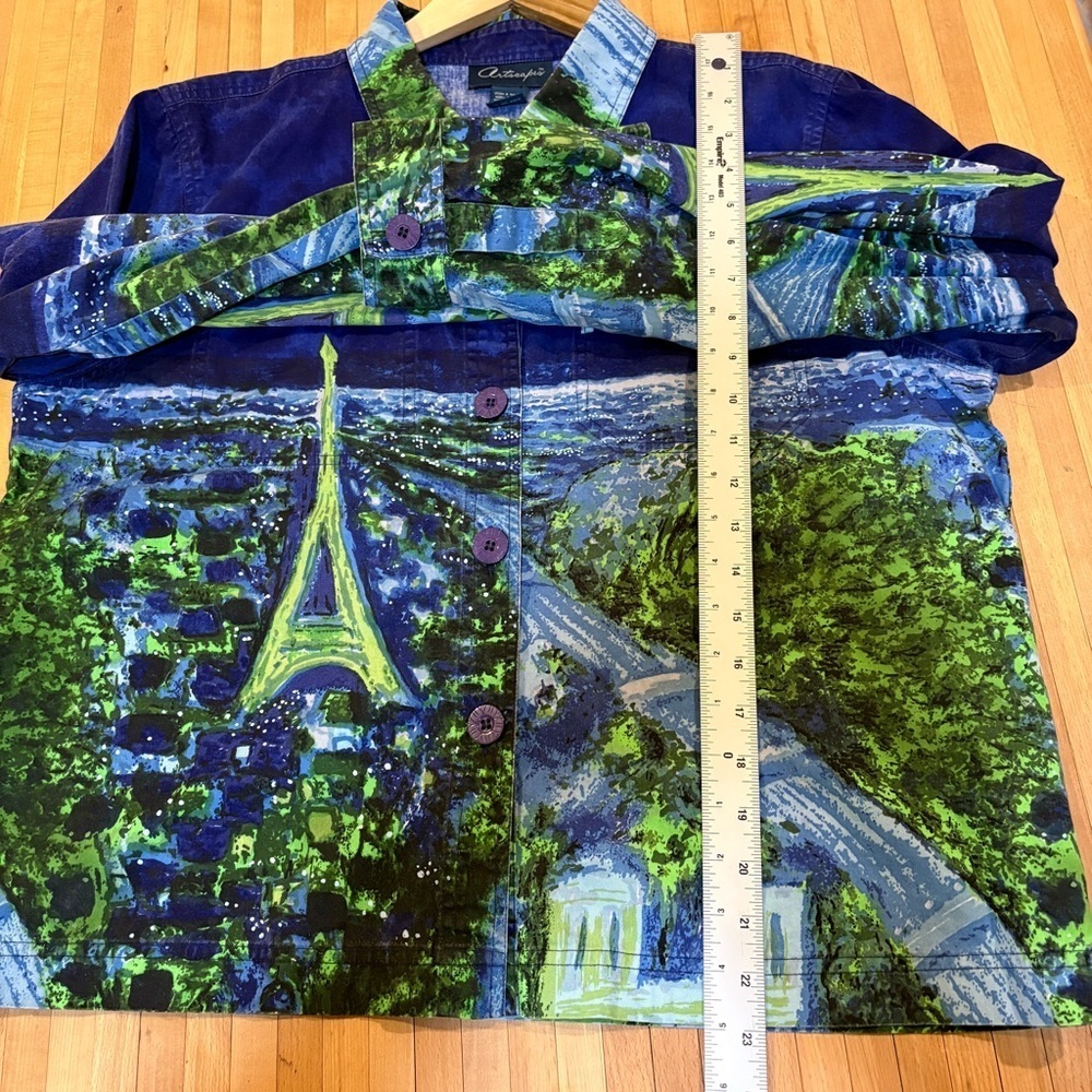 Vintage Paris Painting Purple Cotton Jean Jacket Artsy Artscapes Novelty Travel - Picture 9 of 9